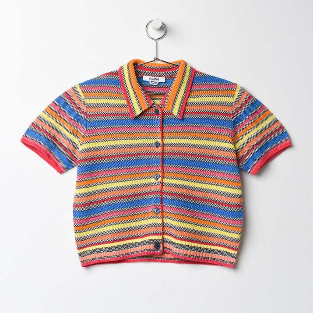 Re/Done Short Sleeve Polo Cardigan (multicolor stripe) - Only worn once